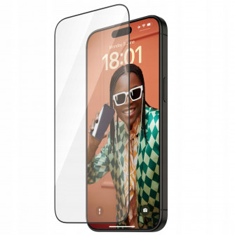 Folie protectie pentru Iphone 15 Pro Max, PanzerGlass, Sticla, Rama neagra, Transparent