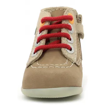 Kickers kids, Ghete din piele si piele intoarsa, Kaki, Rosu inchis, 18 EU