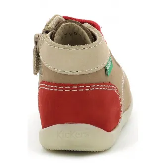 Kickers kids, Ghete din piele si piele intoarsa, Kaki, Rosu inchis, 18 EU