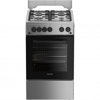Aragaz Arctic AGG5611DTTLXN, Gaz, 4 arzatoare, Aprindere electrica plita/cuptor, Safety Plus, Grill, Rotisor, Timer, Arzatoare cu eficienta ridicata, 50 cm, Inox