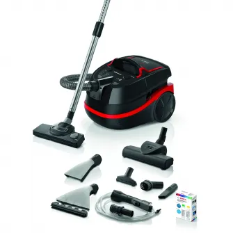 Aspirator Bosch BWD421POW, 2100 W, filtru HEPA H13, accesorii aspirare, perie pentru mobila, perie turbo, rosu/negru
