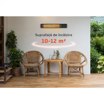 Incalzitor electric cu infrarosu de perete Heinner, putere maxim 2000 W, lampa aurie, doua trepte de putere 1000/2000 W, telecomanda
