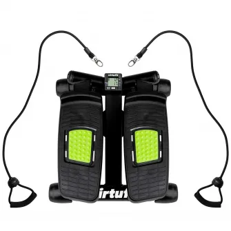 Mini stepper VirtuFit ST10 2 in 1, corzi elastice pentru antrenamentul bratelor, calculator integrat, cabluri de rezistenta, amortizoare hidraulice, greutate maxima utilizator 100kg