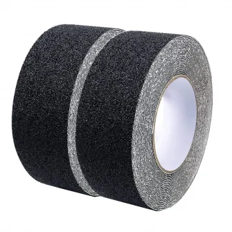Set 2 banda antiderapanta cu autoadeziv, SINBINTA, Design anti-alunecare, Rezistenta la apa, Durabila, Usor de utilizat si de transportat, Pentru scari, skateboard-uri, curti, terase, interior si exterior, PVC, 10m, Negru