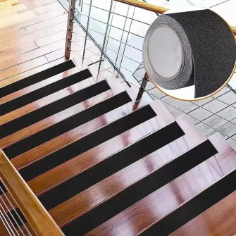 Set 2 banda antiderapanta cu autoadeziv, SINBINTA, Design anti-alunecare, Rezistenta la apa, Durabila, Usor de utilizat si de transportat, Pentru scari, skateboard-uri, curti, terase, interior si exterior, PVC, 10m, Negru
