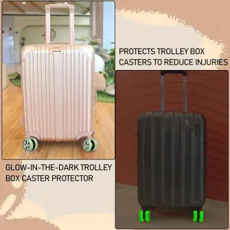 Set 8 protectii roti bagaj, SINBINTA, Nu este usor de deformat, rezistent la uzura si antiderapant, Reducerea zgomotului, Usor de instalat si utilizat, Pentru aeroporturi, hoteluri si strazile orasului, Silicon, 52x52x15mm, Verde deschis