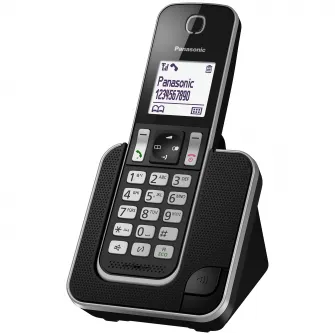 Telefon fara fir, Panasonic, LCD de 1,8 inchi, Ceas cu alarma, Negru