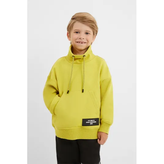 GULLIVER, Bluza de trening din bumbac cu guler inalt, Galben, 134 CM