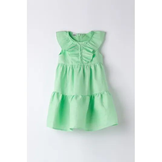 IDO, Rochie evazata cu volane, Verde pal, 98 CM