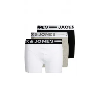 Jack & Jones, Set de boxeri cu banda logo Sense - 3 perechi, Alb, Gri melange, Negru, 164 CM