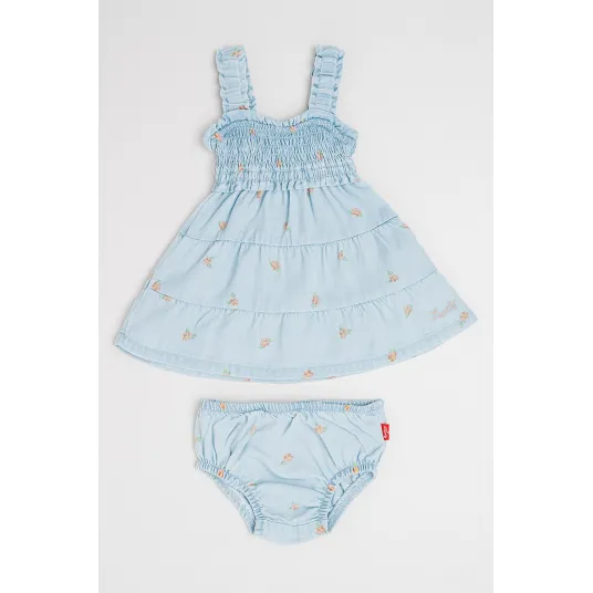 Levi's, Set de boxeri si rochie denim din lyocell - 2 Piese, Verde, Portocaliu, Albastru deschis, 98 CM