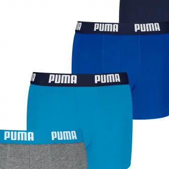Puma, Set de boxeri cu banda logo in talie - 4 perechi, Gri, Albastru, 134-140 CM