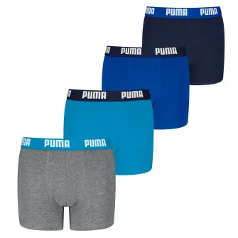 Puma, Set de boxeri cu banda logo in talie - 4 perechi, Gri, Albastru, 134-140 CM
