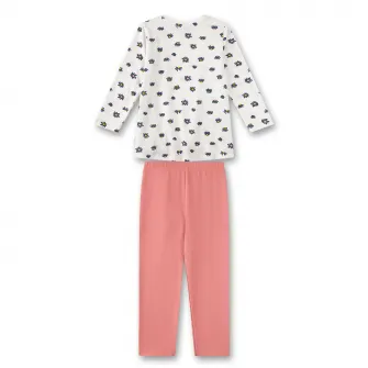 Sanetta, Pijama lunga de bumbac organic, Alb, Roz somon, 128 CM