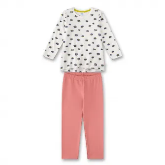 Sanetta, Pijama lunga de bumbac organic, Alb, Roz somon, 128 CM