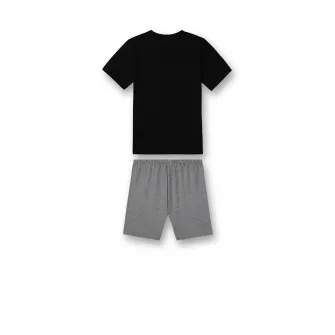 Sanetta, Pijama scurta cu imprimeu text, Negru, Gri, 128 CM