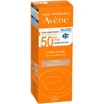 Crema de fata nuantatoare cu protectie solara Avene SPF 50+ TRIASORB, pentru ten uscat si sensibil, 50 ml