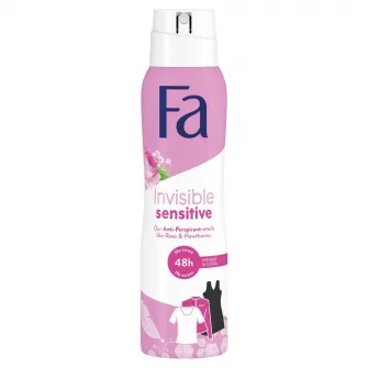 Deodorant spray anti-perspirant Fa Invisible Sensitive cu parfum de trandafir, Femei, 150 ml