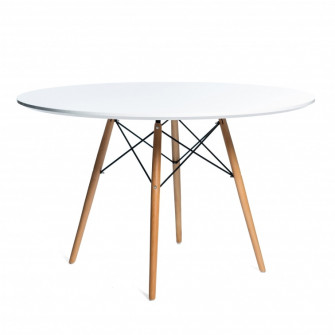 Masa dining / bucatarie Kring Kai, blat rotund, 100x72 cm, lemn/MDF, Alb