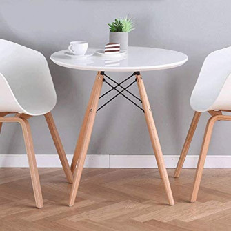 Masa dining / bucatarie Kring Kai, blat rotund, 60x72 cm, lemn/MDF, Alb