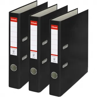 Set 3 bibliorafturi Esselte Economy, PP, partial reciclat, certificare FSC, A4, 5 cm, negru