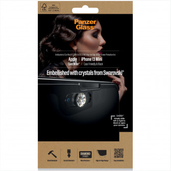 Folie de protectie PanzerGlass cu cristale din Swarovski pentru Apple iPhone 13 Mini, Transparenta / Rama Neagra