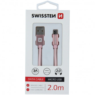 Cablu de date Swissten textile usb/micro usb 2.0m, Rose/Gold