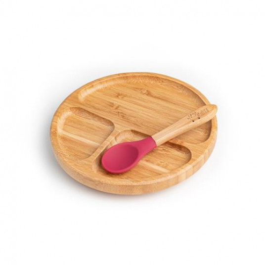 Set Farfurie Si Lingurita Din Bambus Organic Oaki Rosu Burgundy