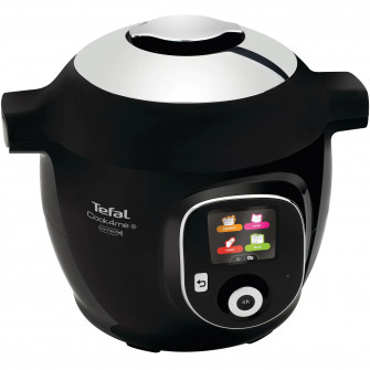Multicooker inteligent cu gatire sub presiune Tefal Cook4Me+ Connect CY855830, 6 moduri de gatire, Instructiuni pas cu pas, 150 de retete, Compatibil cu aplicatia dedicata, Capacitate 6L, Vas cu invelis ceramic, Negru