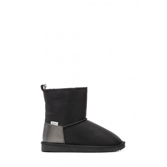 peak bad Twisted Pepe Jeans London, Cizme de piele ecologica cu brant de blana sintetica, Negru, 38 EU peak bad Twisted Pepe Jeans London, Cizme de piele ecologica cu brant de blana sintetica, Negru, 38 EU