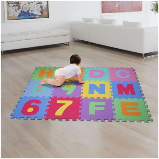 Covor Puzzle Cu Cifre Si Litere Pentru Copii Homcom Multicolor Set 36 Piese