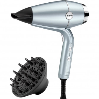 Uscator de par BaByliss Hydro Fusion D773DE, 2100W, 2 viteze, 3 trepte de temperatura, cool shot, difuzor, Tehnologie Ionica cu Plasma, Bleu