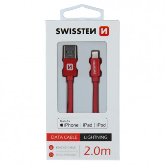 Cablu de date Swissten textile usb/lightning mfi 2.0m, Red