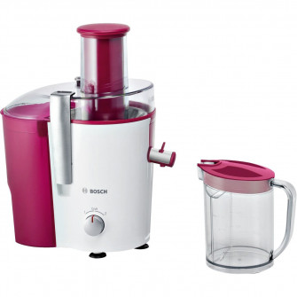Storcator de fructe si legume Bosch MES25C0, 700 W, Recipient suc 1.25 l, Recipient pulpa 2 l, 2 Viteze, Tub de alimentare 73 mm, Rosu/Alb