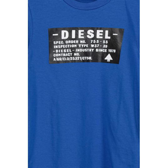 clutch tuition fee entity Diesel, Tricou cu decolteu la baza gatului si logo, Albastru, 172-175 CM  Standard