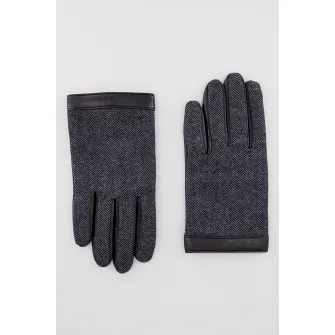 BOSS, Manusi de piele cu capse, Negru, Gri inchis, 25.5 cm