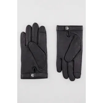 BOSS, Manusi de piele cu capse, Negru, Gri inchis, 25.5 cm