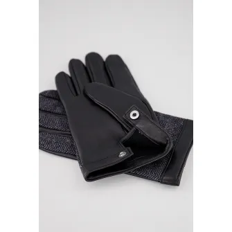 BOSS, Manusi de piele cu capse, Negru, Gri inchis, 25.5 cm