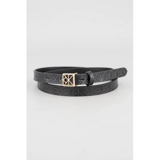 CALVIN KLEIN, Curea de piele cu model monograma, Auriu, Negru, 90