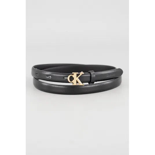 CALVIN KLEIN, Curea din piele cu catarama cu logo si nit, Negru stins, 90
