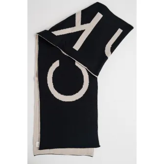 CALVIN KLEIN, Esarfa din amestec de lana cu logo brodat, Negru, Maro taupe