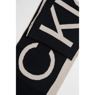 CALVIN KLEIN, Esarfa din amestec de lana cu logo brodat, Negru, Maro taupe