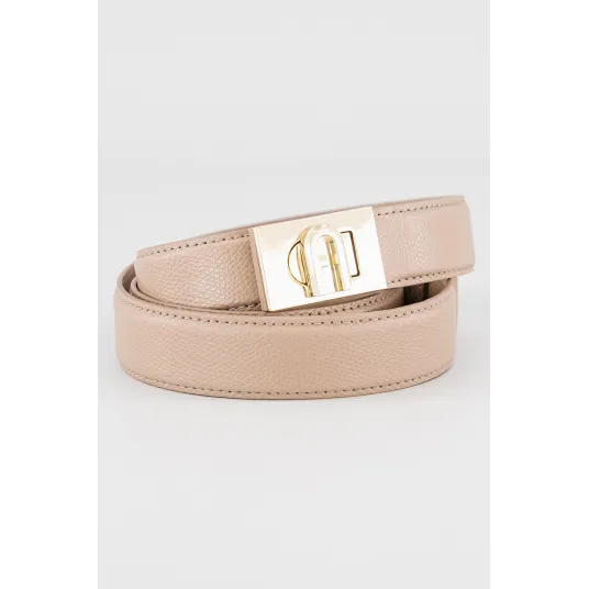Furla, Curea din piele cu catarama cu logo, Grej