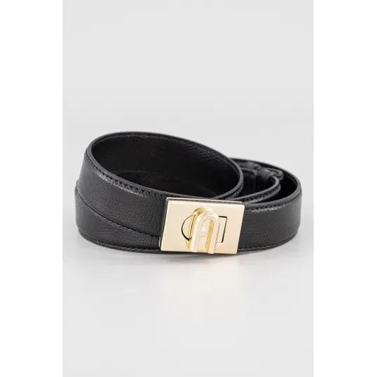 Furla, Curea din piele cu catarama cu logo, Negru