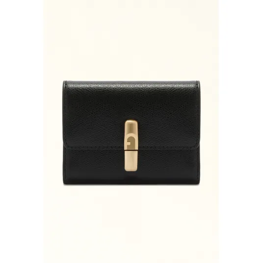 Furla, Portofel pliabil din piele, Negru