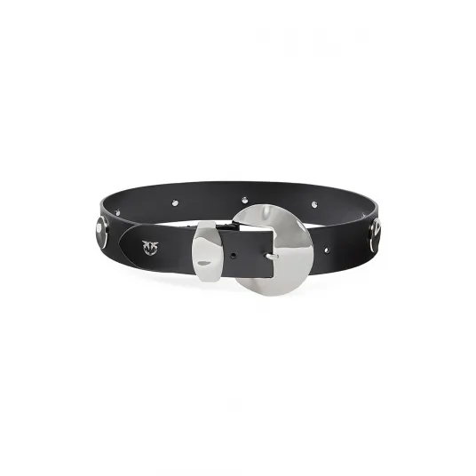 Pinko, Curea de piele cu catarama rotunda, Negru, 89