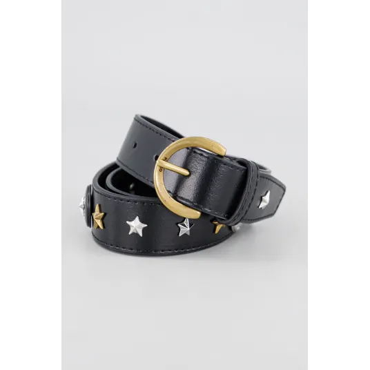 Pinko, Curea din piele cu stele metalice, Negru, 84