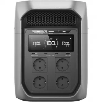Statie de incarcare portabila EcoFlow Delta 3 Max Plus, 2048Wh, 3000W, afisaj LCD, X-Boost, 4 prize, USB-C, USB-A, alimentare solara si la priza, gri