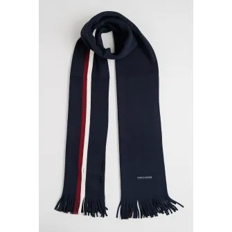 Tommy Hilfiger, Fular din amestec de lana cu dungi, Bleumarin