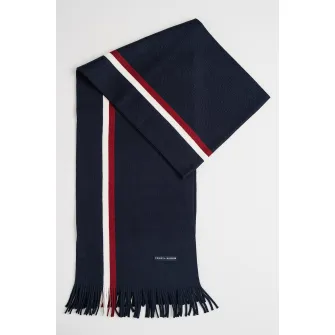 Tommy Hilfiger, Fular din amestec de lana cu dungi, Bleumarin